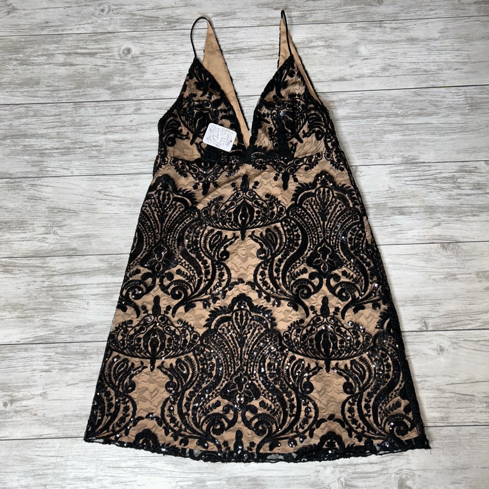 Free People Black Sequined Lace Dress Size 2 NWT